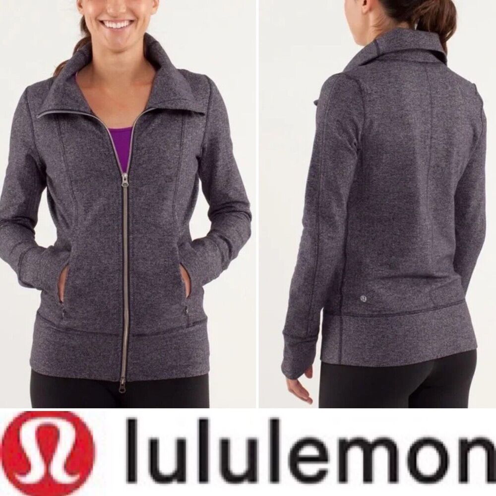Lululemon Daily Yoga Jacket Black Swan Herringbone Size 4 Logo Womens Pockets